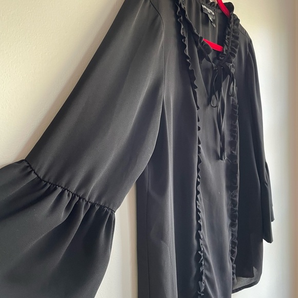 Karl Lagerfeld Paris Black Ruffle Trim Blouse - Picture 2 of 5